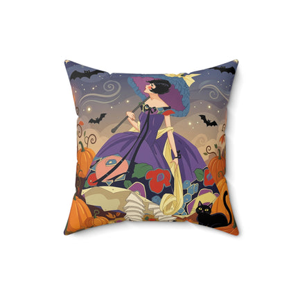 🌙🎃 The Moonlit Garden Walk Square Pillow – Elegant Halloween Charm