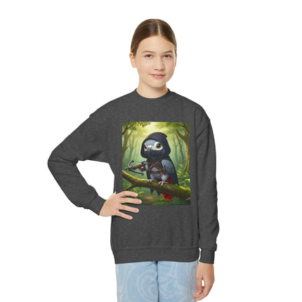 The African Grey Sentinel Youth Crewneck Sweatshirt – Wisdom, Courage & Woodland Adventure
