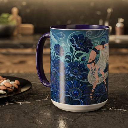 💙🌸 The Sapphire Wind Dancer Colorful Mug – Art Deco Floral Fantasy
