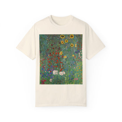 Farm Garden with Sunflowers by Gustav Klimt Unisex Garment-Dyed T-shirt