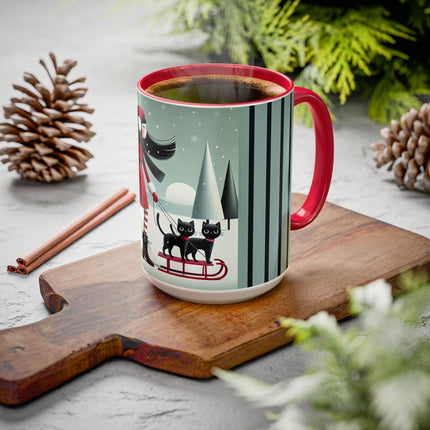 Red Sled & Curious Cats Colorful Mugs (11oz, 15oz)