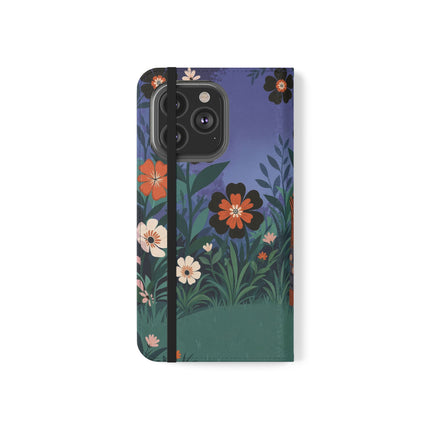 🌺🐈 The Lady Of The Midnight Garden Cat Flip Case – Art Deco Floral Fantasy