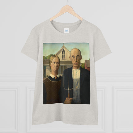 American Gothic by Grant Wood Women's Midweight Cotton Tee