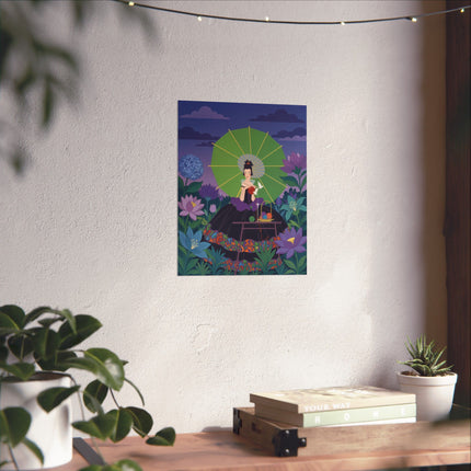 🪷🧶 The Lady Of The Lotus Knitting Circle Matte Vertical Poster – Art Deco Floral Whimsy