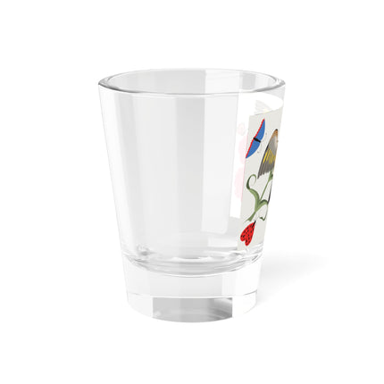 Goldfinch & Pink Flowers Shot Glass – Vibrant Spring & Bold Beauty