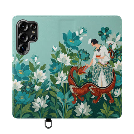 🐉🌿 The Dragon Keeper Flip Case – Art Deco Floral Fantasy