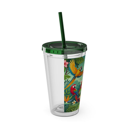 Parrot Dance of the Geisha Kitten Sunsplash Tumbler with Straw, 16oz