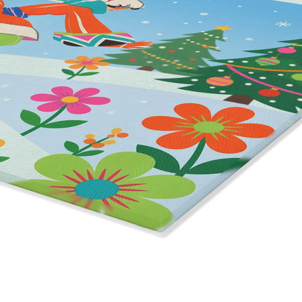 🎿❄️ The Christmas Ski Jumper Glass Cutting Board – Colorful Winter Holiday Fantasy