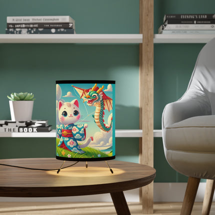 Geisha Kitten and the Dragon Kite Tripod Lamp
