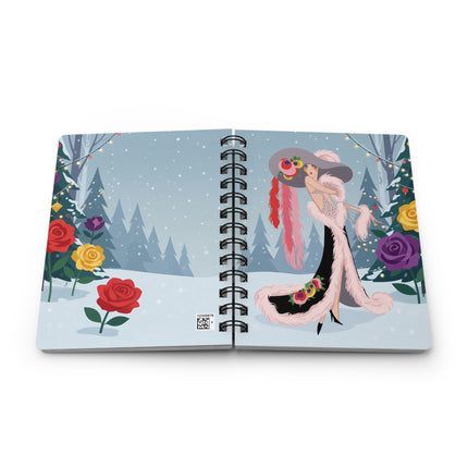 🌹❄️ The Lady Of The Winter Rose Lights Spiral Notebook – Art Deco Holiday Elegance