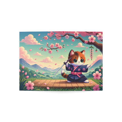 🐱🌸 The Cherry Blossom Samurai Kitten Greeting Card – Whimsical Warrior Charm