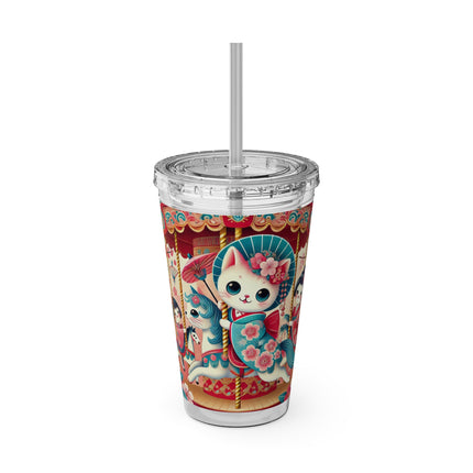 Geisha Kitten's Enchanted Carousel Ride Sunsplash Tumbler with Straw, 16oz