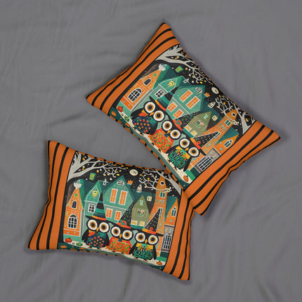 Night of the Trick-or-Treating Owlets Spun Polyester Lumbar Pillow