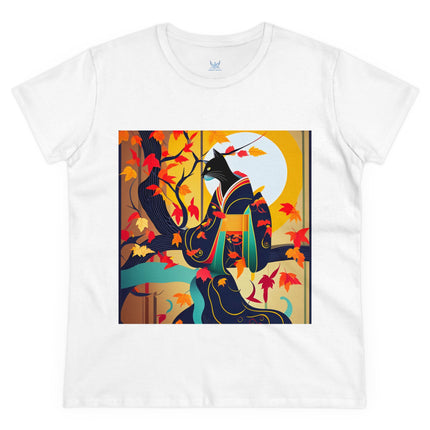 Black Cat in Kimono Women's Midweight Cotton Tee