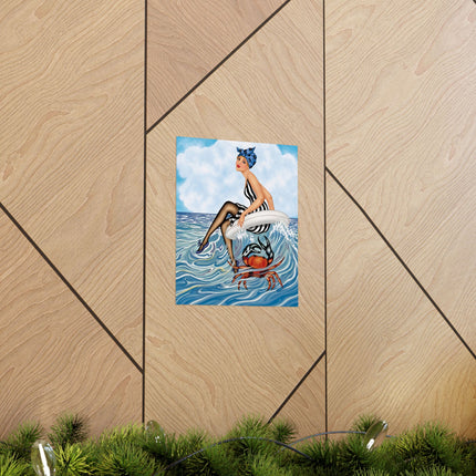 🌊🎀 The Lady Of The Seaside Adventure Matte Vertical Poster – Art Deco Coastal Whimsy