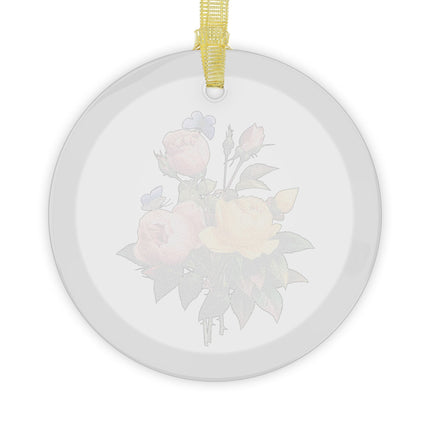Yellow Rose and Cabbage Rose botanical illustration by Pierre-Joseph Redouté Glass Ornament