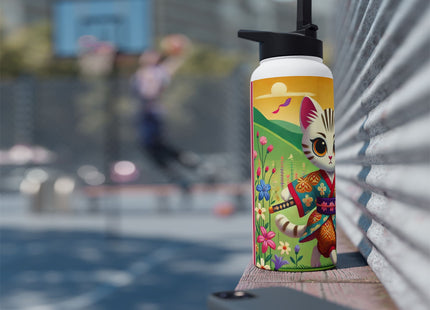 Samurai Kitten Stainless Steel Water Bottle, Standard Lid