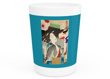 Looking Observant; The Appearance of a Kyoto Waitress of the Meiji Era by Tsukioka Yoshitoshi Ceramic Shot Glass