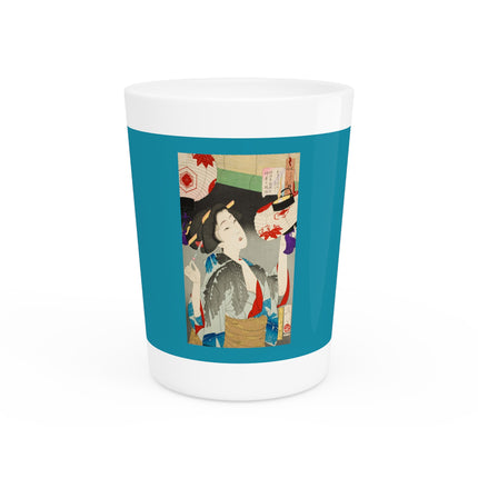 Looking Observant; The Appearance of a Kyoto Waitress of the Meiji Era by Tsukioka Yoshitoshi Ceramic Shot Glass