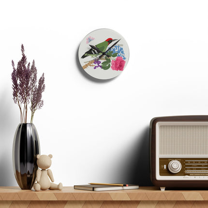 Woodpecker & Rose Acrylic Wall Clock