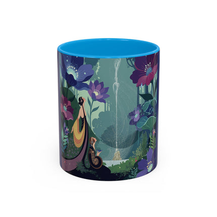 The Lady Of The Moonlit Fountain Colorful Mugs – Art Deco Botanical Serenity