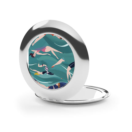 Summer Splash Compact Mirror – Carefree Beach Joy & Mid-Century Fun