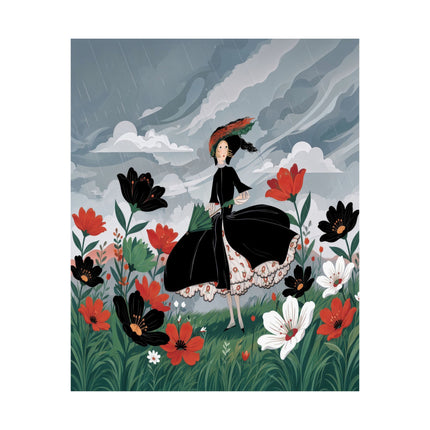 🌧️🌺 The Lady Of The Rainy Flower Meadow Matte Vertical Poster – Art Deco Floral Whimsy