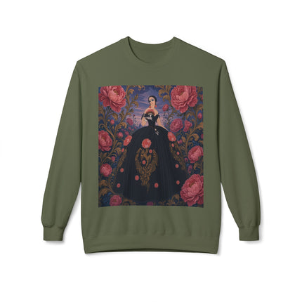 🌹🖤 The Lady Of The Midnight Rose Garden Midweight Crewneck Sweatshirt – Art Deco Floral Elegance