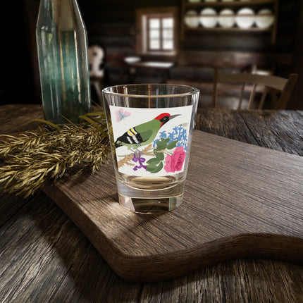 Woodpecker & Rose Shot Glass – Vibrant Spring & Bold Beauty