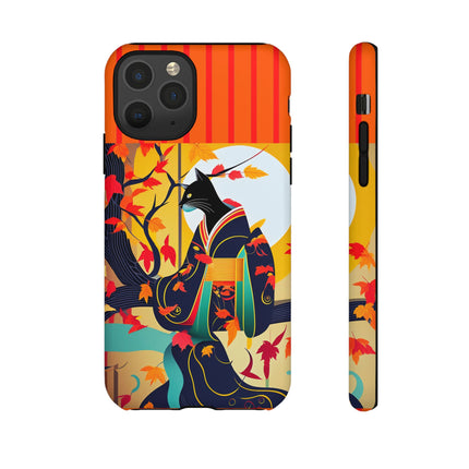 Black Cat in Kimono Phone Cases