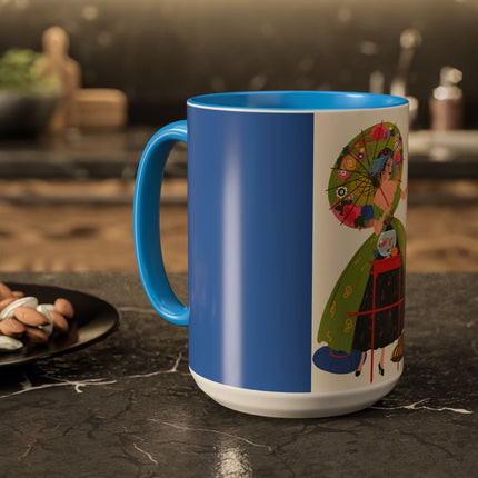 Lady with the Golden Fish Colorful Mugs – Whimsical Fashion & Playful Fantasy