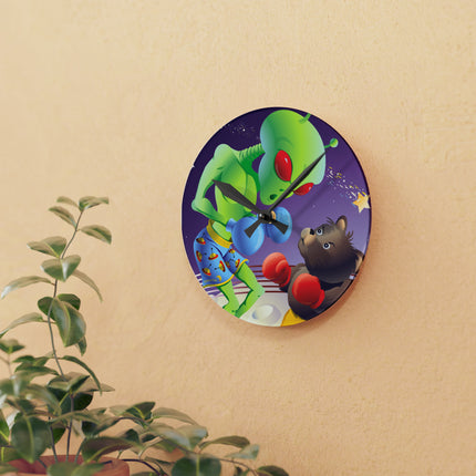 Cosmic Clash Acrylic Wall Clock, Round and Square