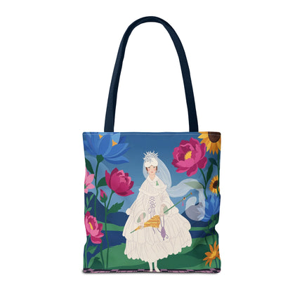 🌸👑 The Lady Of The Enchanted Flower Crown Tote Bag – Art Deco Garden Fantasy