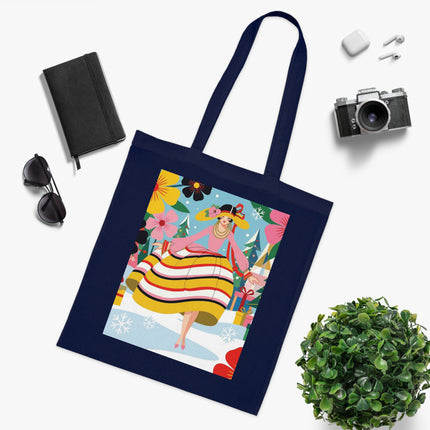 🎄🌸 The Christmas Blossom Belle Cotton Tote Bag – Art Deco Holiday Whimsy