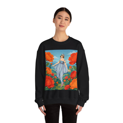 🌺🩵 The Poppy Hill Promenade Crewneck Sweatshirt – Art Deco Fashion Whimsy