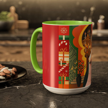 ❤️ The Lady Of The Candlelit Christmas Alcove Colorful Mug – Art Deco Holiday Elegance