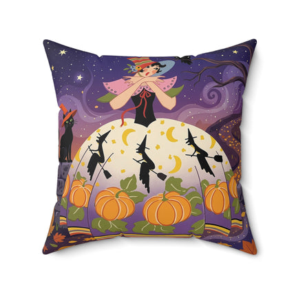 🎃🌙 The Pumpkin Moon Dress Square Pillow – Whimsical Halloween Fashion
