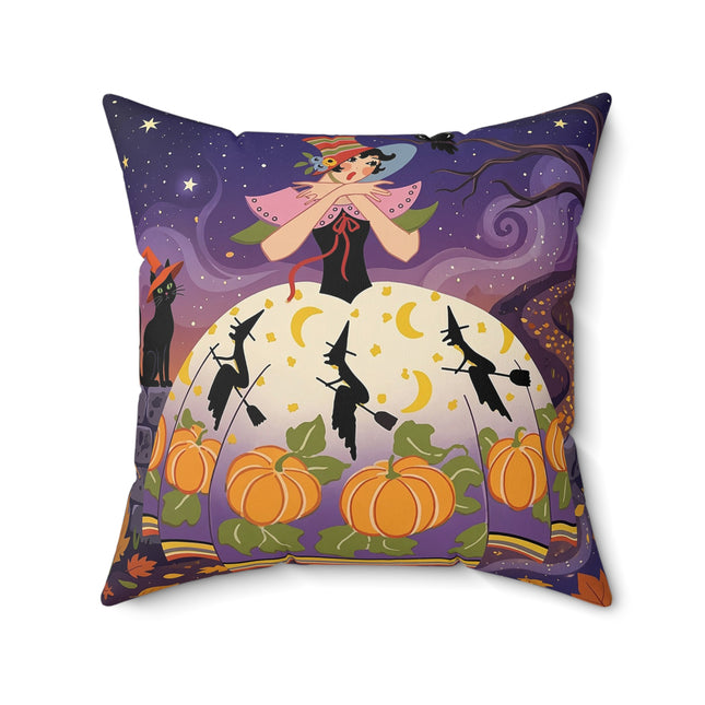 🎃🌙 The Pumpkin Moon Dress Square Pillow – Whimsical Halloween Fashion