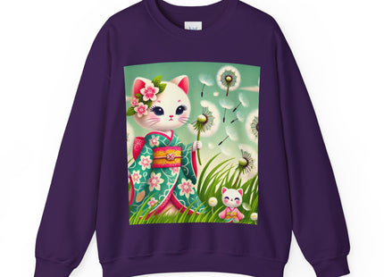 Geisha Kitten and the Dandelion Wish Heavy Blend™ Crewneck Sweatshirt