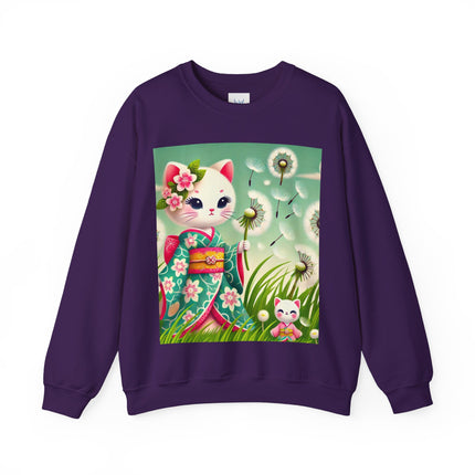 Geisha Kitten and the Dandelion Wish Heavy Blend™ Crewneck Sweatshirt