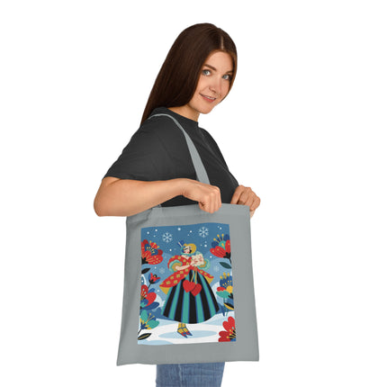 ❤️❄️ The Winter Heart Messenger Cotton Tote Bag – Art Deco Winter Enchantment