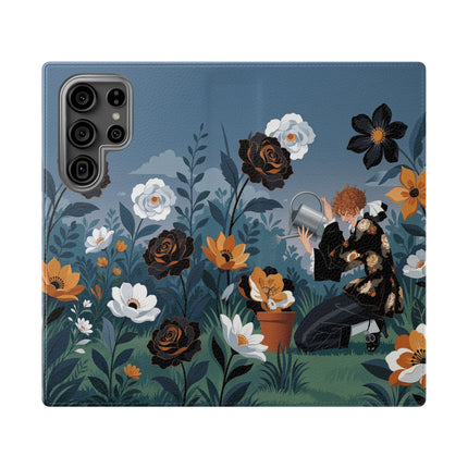 🌹💧 The Midnight Garden Keeper Flip Case – Art Deco Floral Fantasy