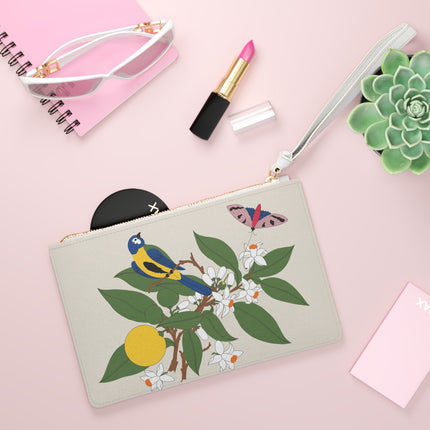 Blue Tit & Butterfly Clutch Bag – Elegant Charm & Springtime Grace