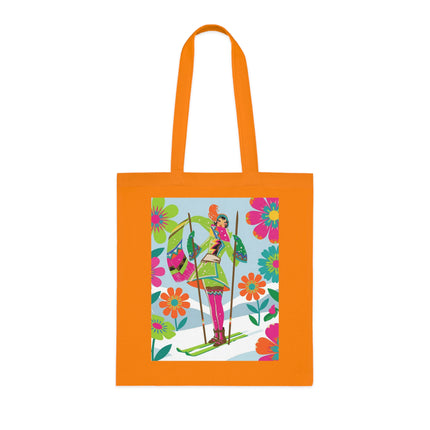🎿🌸 The Winter Flower Adventurer Cotton Tote Bag – Colorful Skiing Fantasy