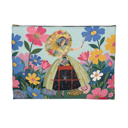 🌸🪞 The Floral Parasol Reflection Accessory Pouch – Art Deco Garden Fantasy