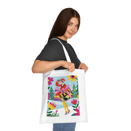 🎄🌺 Christmas In The Winter Garden Cotton Tote Bag – Art Deco Holiday Whimsy