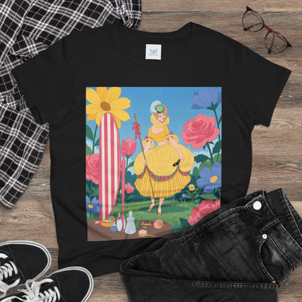 🌸🪞 The Lady Of The Flower Garden Mirror Cotton Tee – Art Deco Floral Fantasy