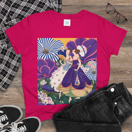 💜🌼 The Violet Garden Companions Cotton Tee – Art Deco Fashion Illustration