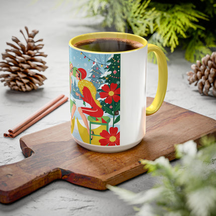 ☕🎄 Christmas Tea In The Snow Garden Colorful Mug – Art Deco Holiday Friendship