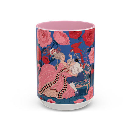 The Lady And The Scarlet Macaw Colorful Mugs – Art Deco Floral Elegance